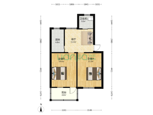 直路新村 2室1厅1卫 63平方