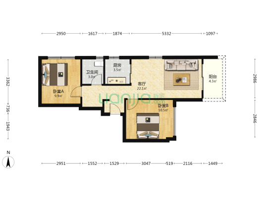万科海上明月 2室1厅1卫 59平方