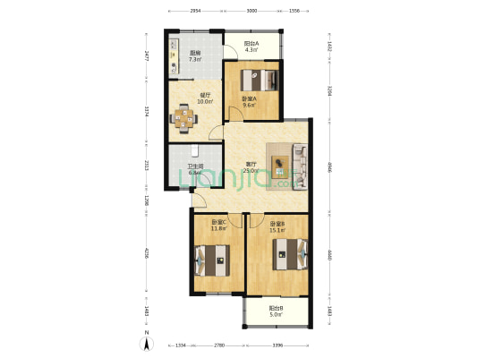 颖河花园 3室2厅1卫 117平方