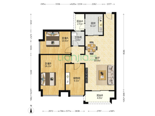 天贵雅苑A区 2室1厅1卫 104平方
