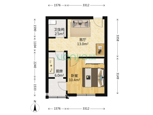三建宿舍(联盟路) 1室1厅1卫 40平方
