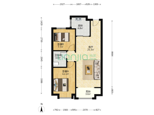 金地中骏·和悦府 2室1厅1卫 80平方