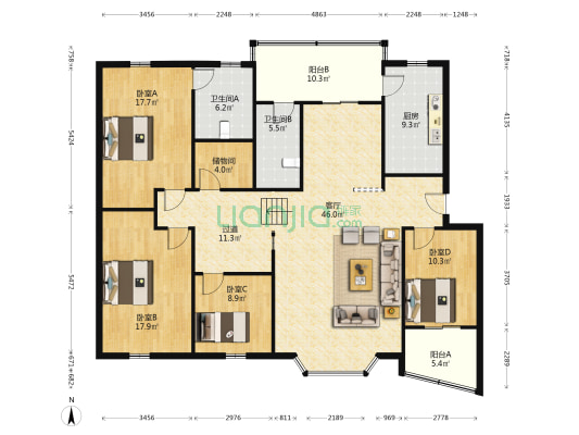皮革小区 4室1厅2卫 180平方