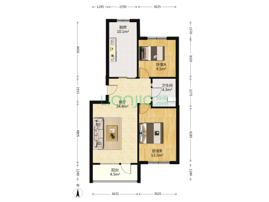 福林雅苑 2室1厅1卫 80平方