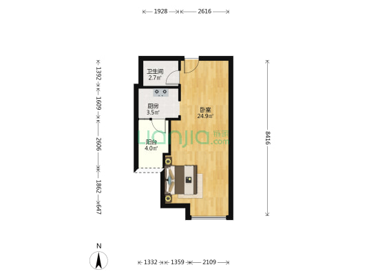 腾龙领寓 1室0厅1卫 48平方
