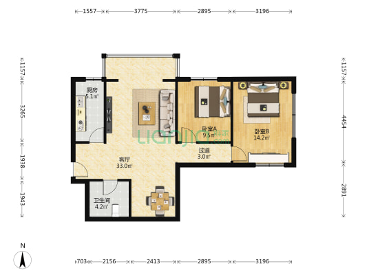 西固花园小区 2室1厅1卫 91平方