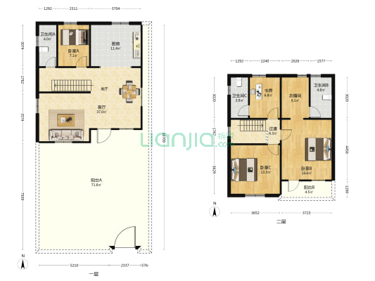 沙边村 4室1厅3卫 136平方