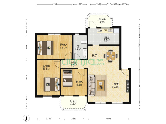 民生街 3室1厅1卫 101平方