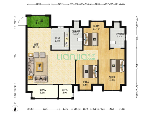 华侨城天鹅堡天麓2期 3室1厅2卫 136平方