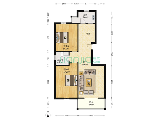 诚德华府 2室1厅1卫 100平方