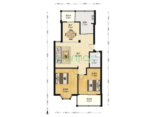 和诚家园 2室2厅1卫 95平方