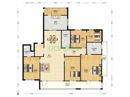 海玥花园A区 5室1厅3卫 236平方
