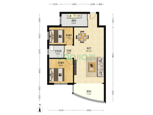 都市星城 2室1厅1卫 89平方
