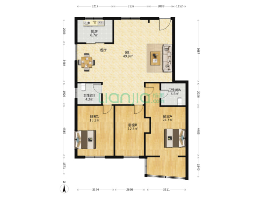 新世纪商贸大厦 3室1厅2卫 160平方