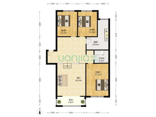 文华园 3室1厅1卫 128平方