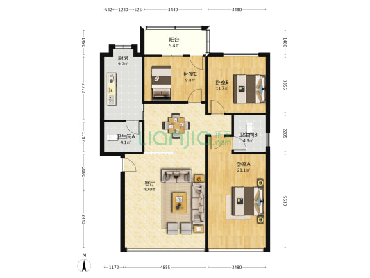 翊武路 3室1厅2卫 121平方
