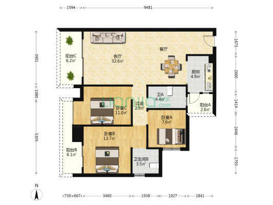 明珠花园（南朗） 3室1厅2卫 110平方