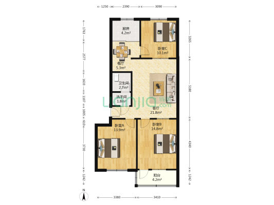 糖茶站宿舍 3室2厅2卫 98平方