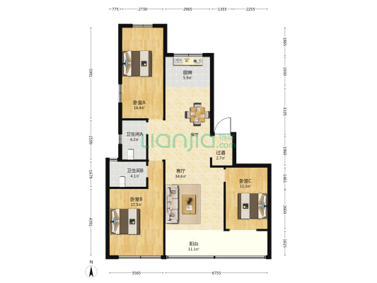 绿城·蘭园 3室1厅2卫 142平方