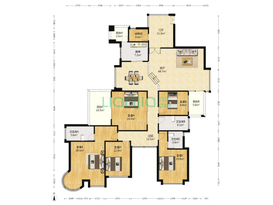 公园大地九期 5室1厅3卫 185平方