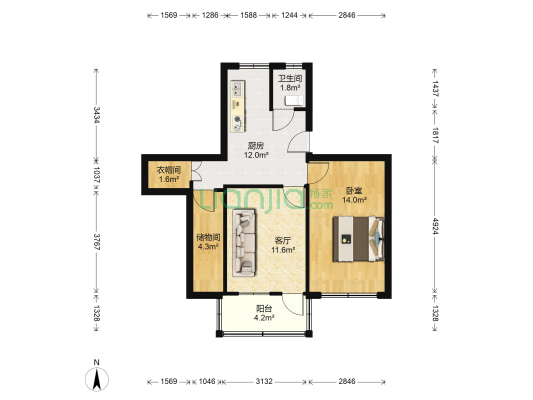 坦前小区 1室1厅1卫 75平方