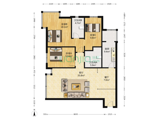 天通公园里 3室2厅2卫 138平方