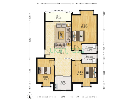 春晖苑 3室1厅2卫 108平方