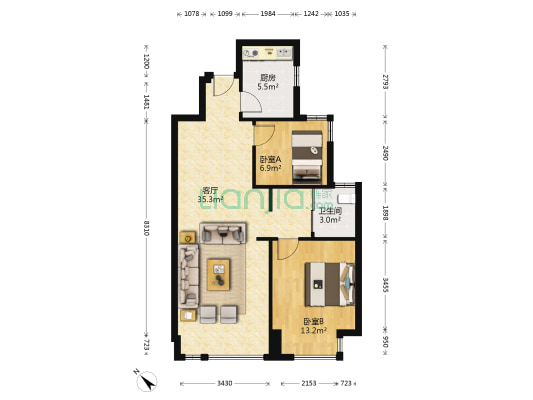 濠锋星钻 2室1厅1卫 82平方