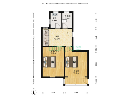 富新社区 2室1厅1卫 66平方