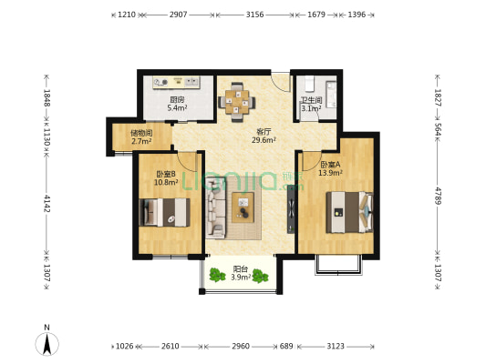 锦绣乾城 2室1厅1卫 96平方