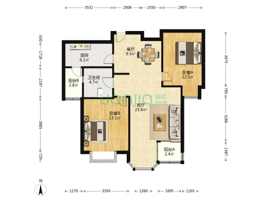 合生高尔夫公寓 2室2厅1卫 94平方
