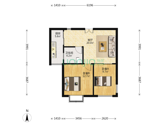 九华丽苑 2室1厅1卫 70平方