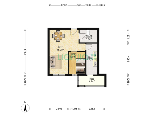 大地十二城枫桥园 1室1厅1卫 56平方