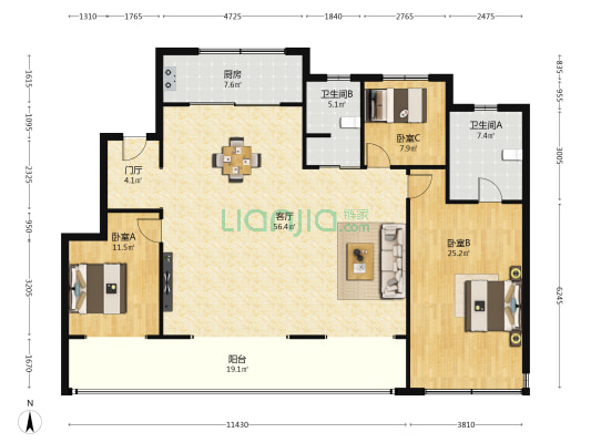 鑫都森林山 3室1厅2卫 183平方