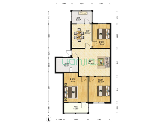 望岳路609号 3室2厅1卫 114平方