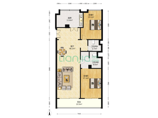 苏州湾水秀天地 2室1厅2卫 155平方
