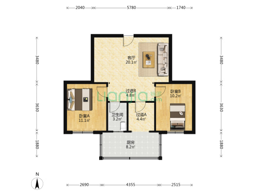 服装城市建一宿舍 2室1厅1卫 70平方