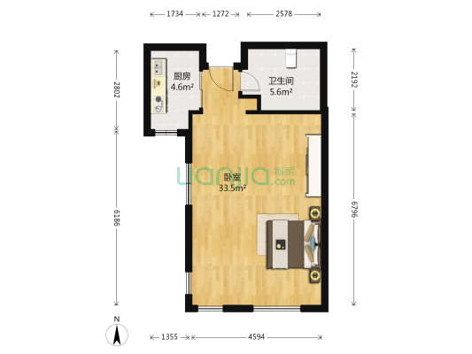 海尔鼎世华府B区 1室0厅1卫 65平方