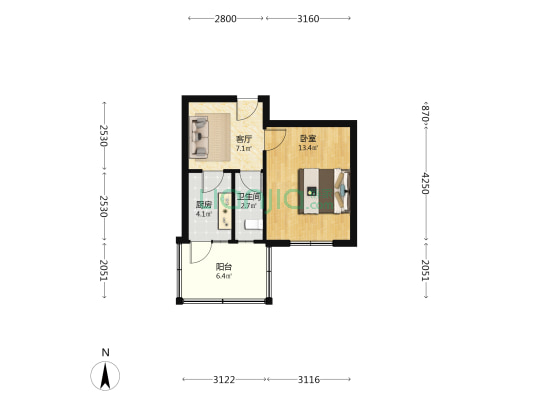 工农路272-2号 1室1厅1卫 38平方