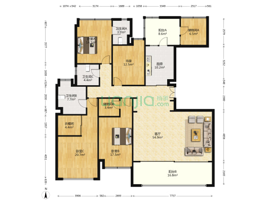 成都文儒德 4室1厅3卫 213平方