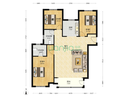 吾悦和府 3室1厅2卫 140平方