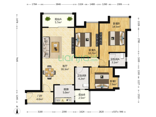 三阳郡都 3室1厅2卫 108平方