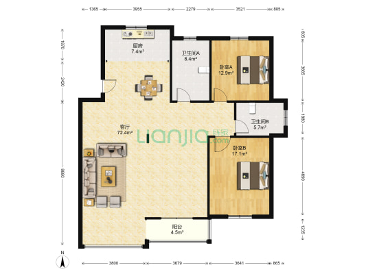 城东花苑 2室1厅2卫 142平方