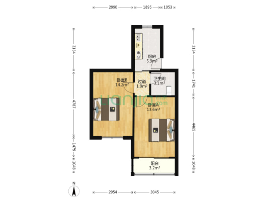 虹梅花苑 2室0厅1卫 56平方