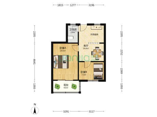 珠江路605号 2室1厅1卫 54平方