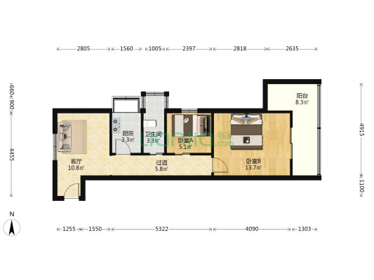 体育馆宿舍 2室1厅1卫 57平方