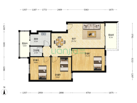 德赛小区 3室1厅1卫 96平方