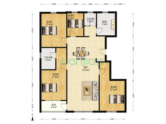 朗诗国际街区 4室1厅2卫 156平方