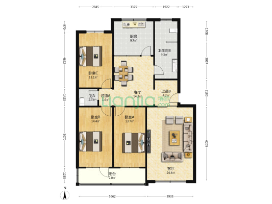 幸福巷税务住宅楼 3室2厅2卫 138平方