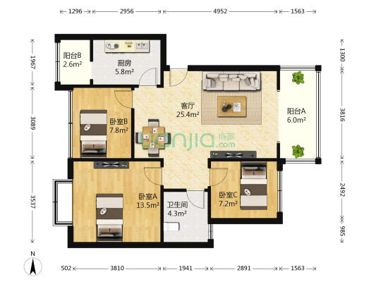 东景康庭 3室1厅1卫 84平方